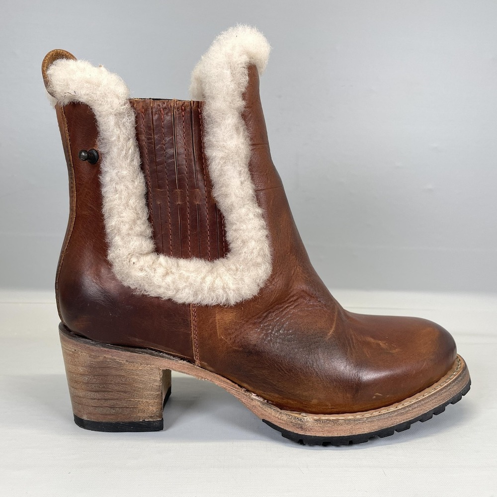 Freebird Neverland Chelsea Boots Womens Size 8 Brown Leather Shearling Lined